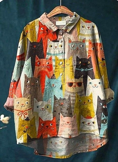 Paula | Blouse décontractée femme à imprimé chat artistique