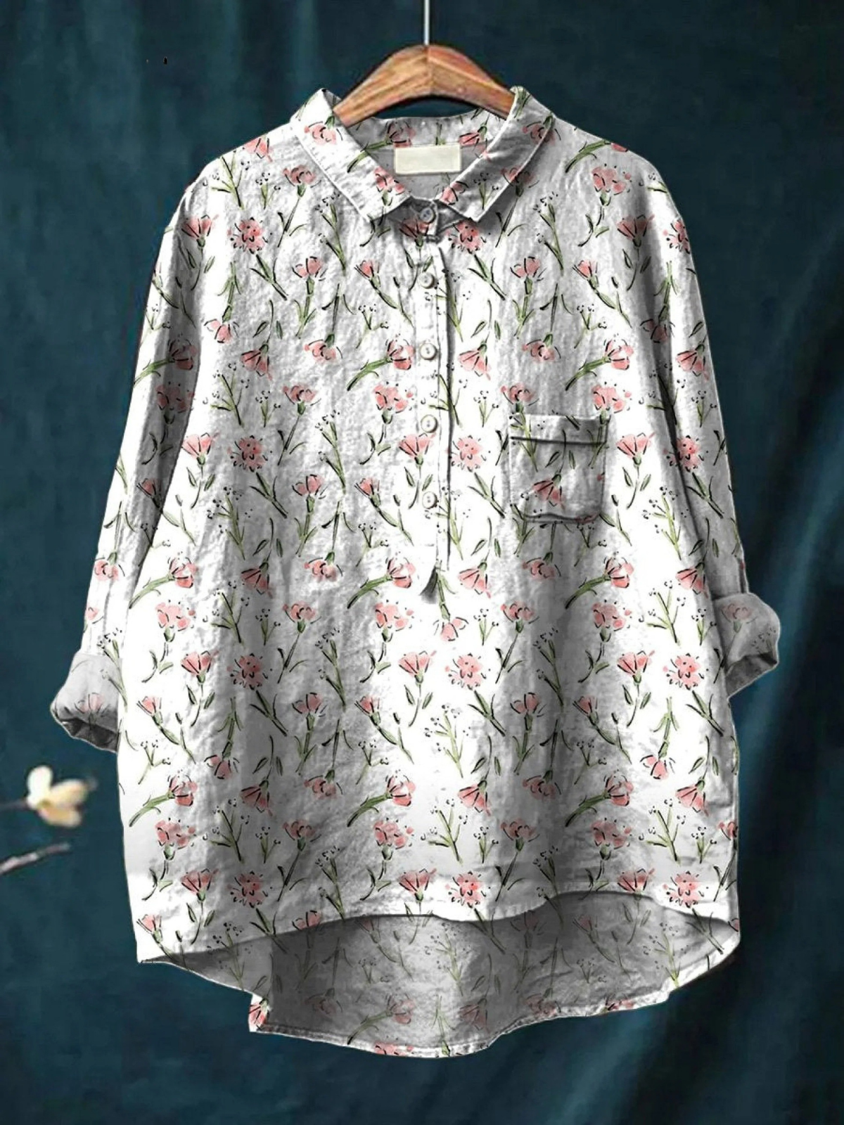 Paula | Blouse décontractée femme à motif floral rose de printemps