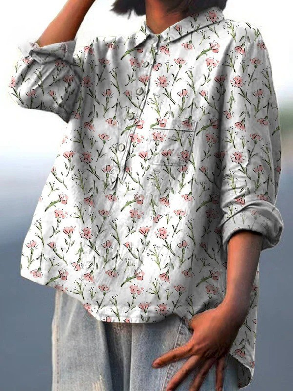 Paula | Blouse décontractée femme à motif floral rose de printemps