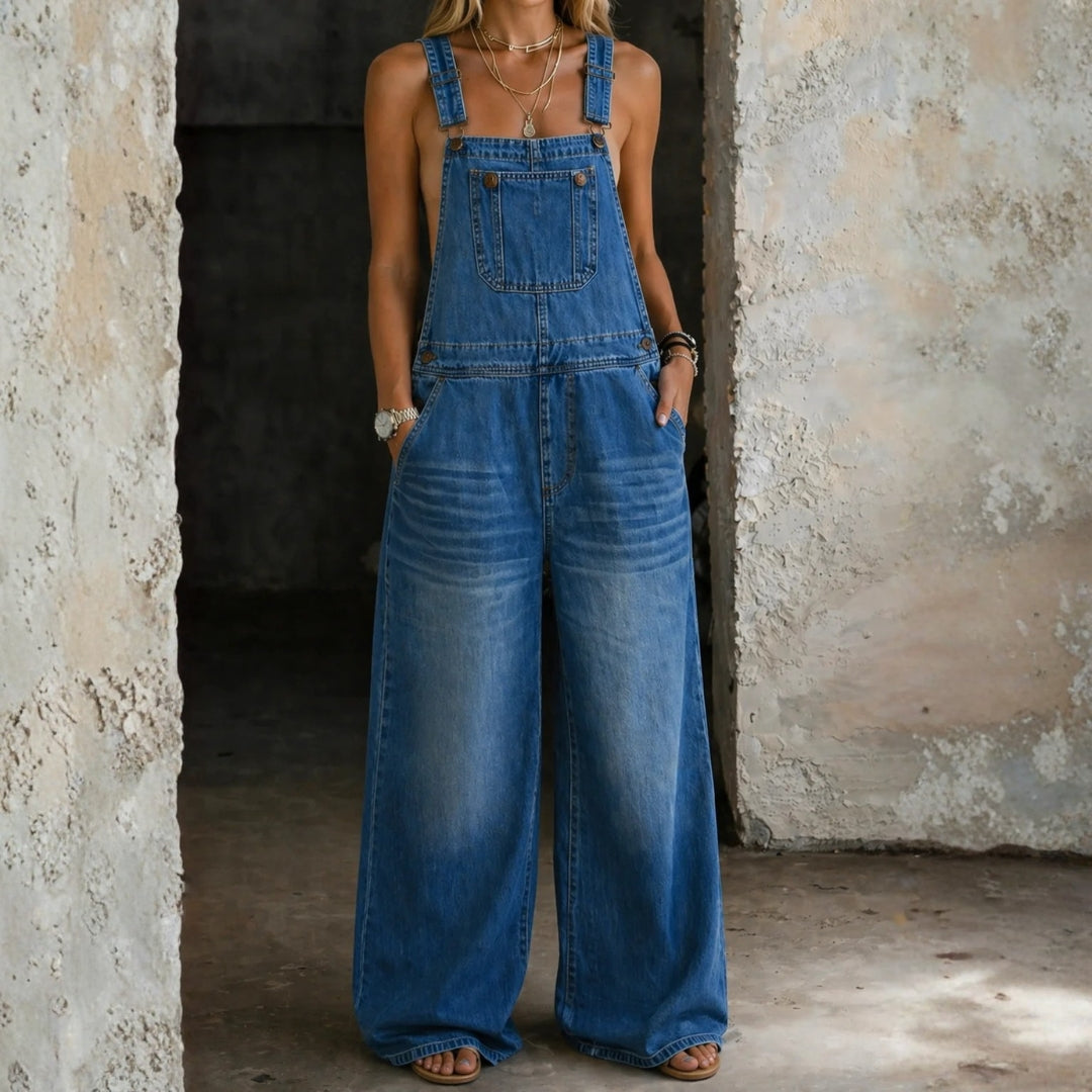 Phoebe - Salopette en denim à taille élastiquée
