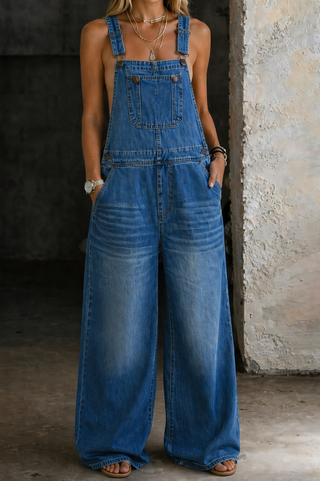 Phoebe - Salopette en denim à taille élastiquée