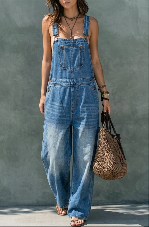 Phoebe - Salopette en denim à taille élastiquée