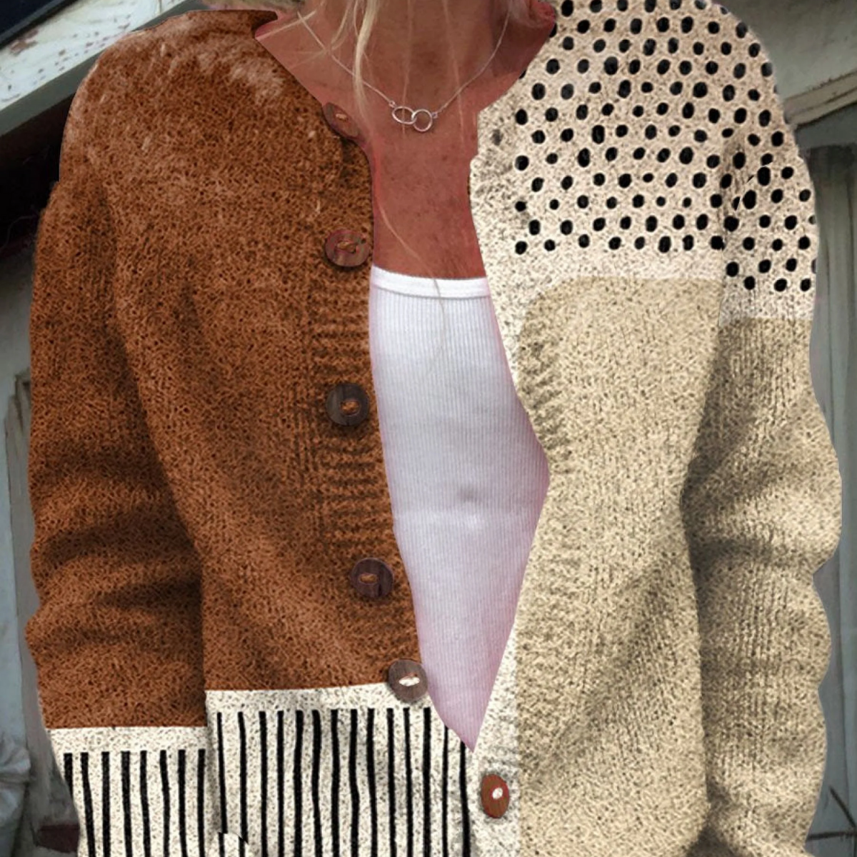 Eluned | Cardigan patchwork marron et crème