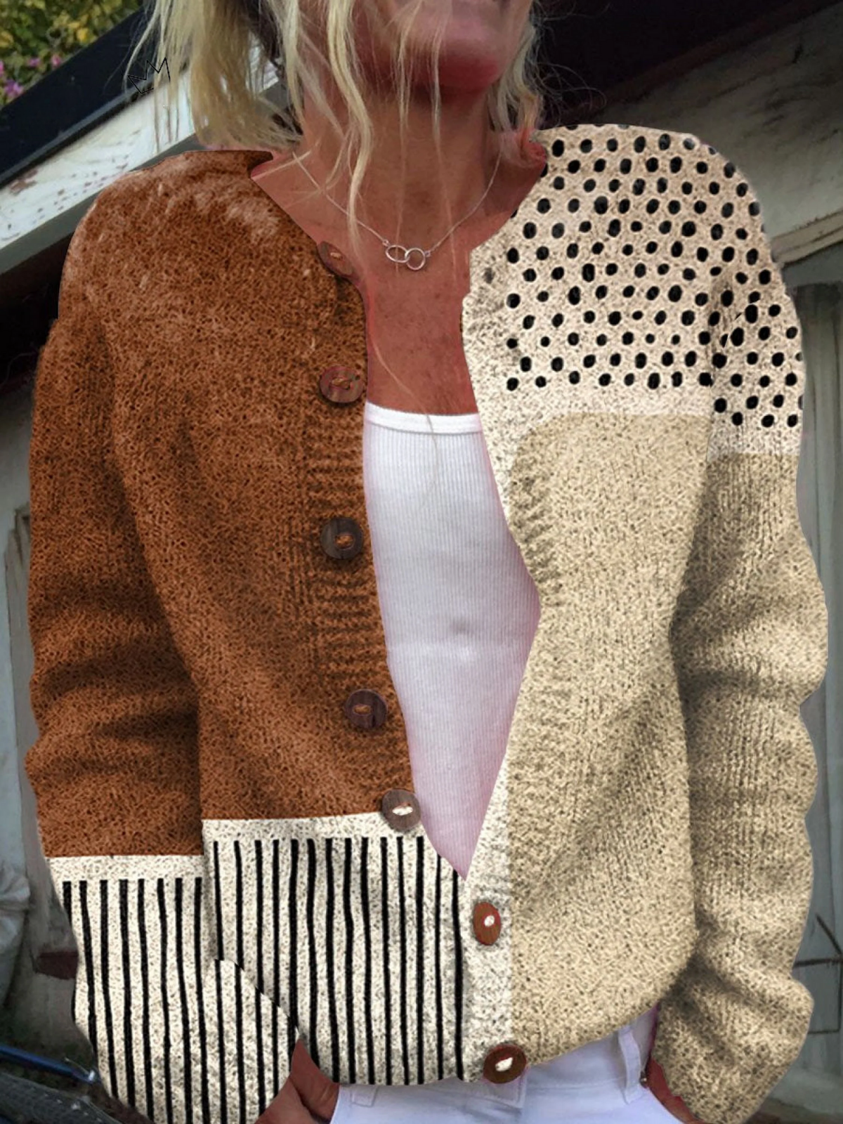 Eluned | Cardigan patchwork marron et crème