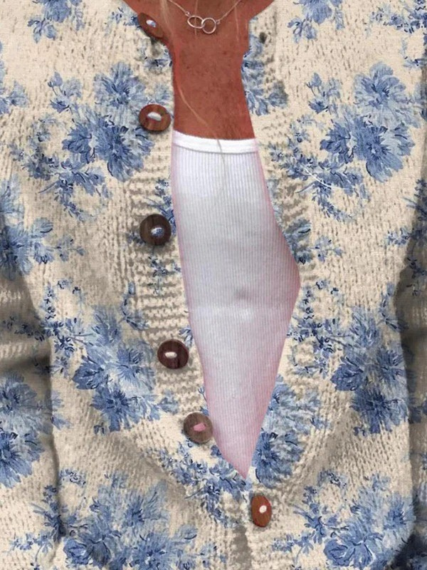 Gaynor | Cardigan crème à fleurs bleues