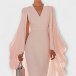 Rachel - Hellrosa – Robe midi à col en V et manches en mousseline