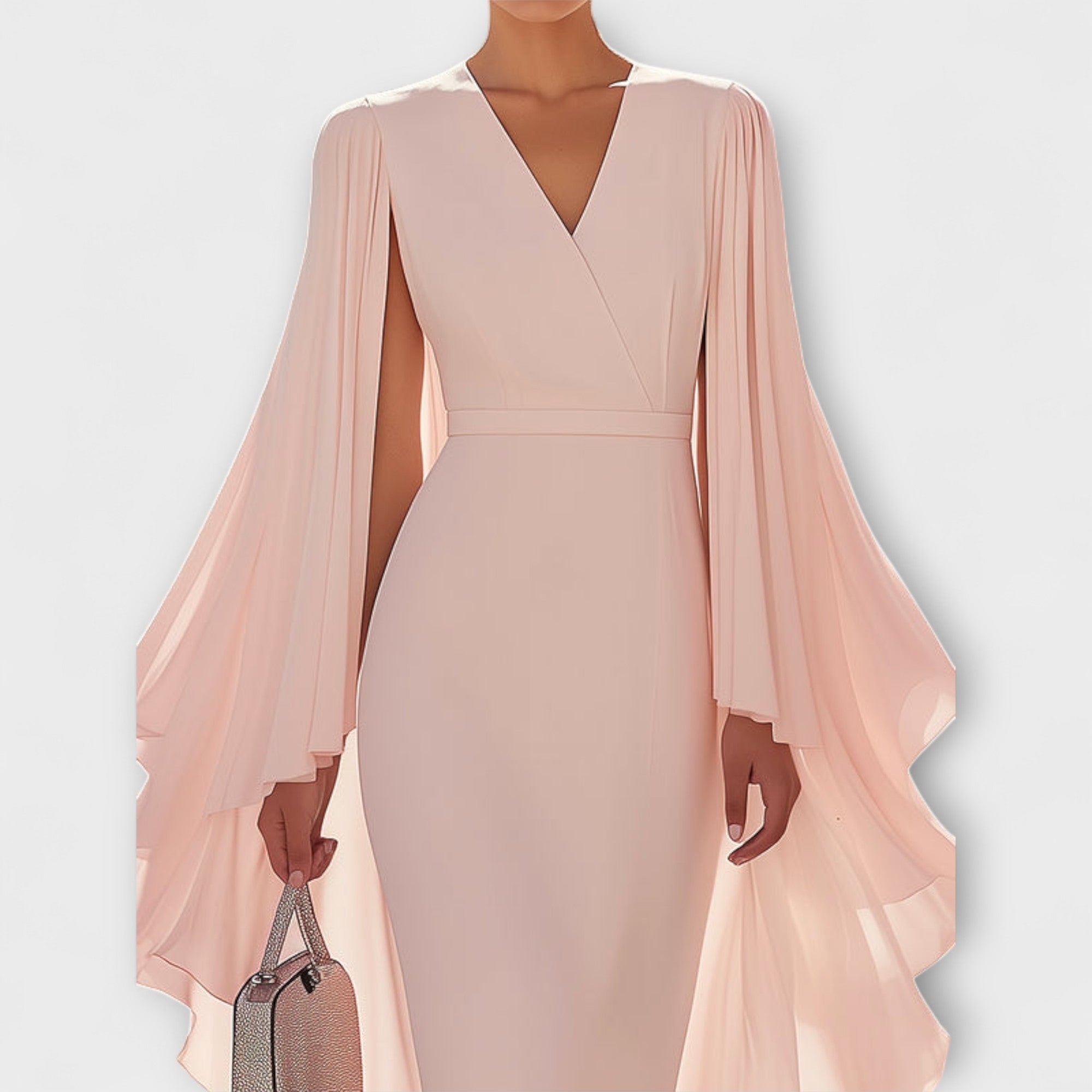 Rachel - Hellrosa – Robe midi à col en V et manches en mousseline