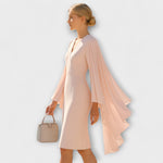 Rachel - Hellrosa – Robe midi à col en V et manches en mousseline