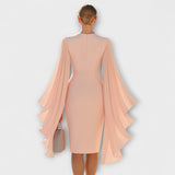 Rachel - Hellrosa – Robe midi à col en V et manches en mousseline
