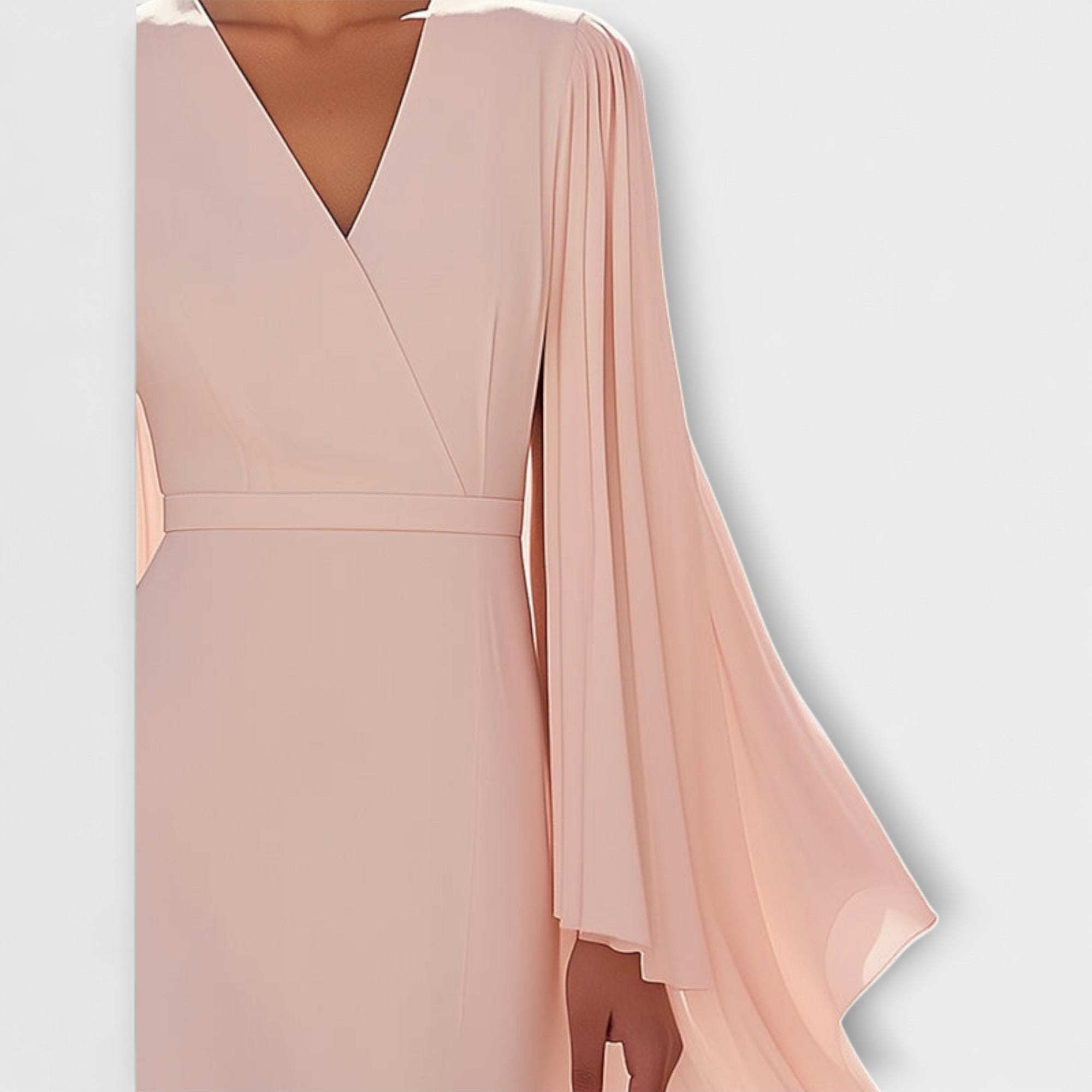 Rachel - Hellrosa – Robe midi à col en V et manches en mousseline