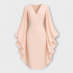 Rachel - Hellrosa – Robe midi à col en V et manches en mousseline