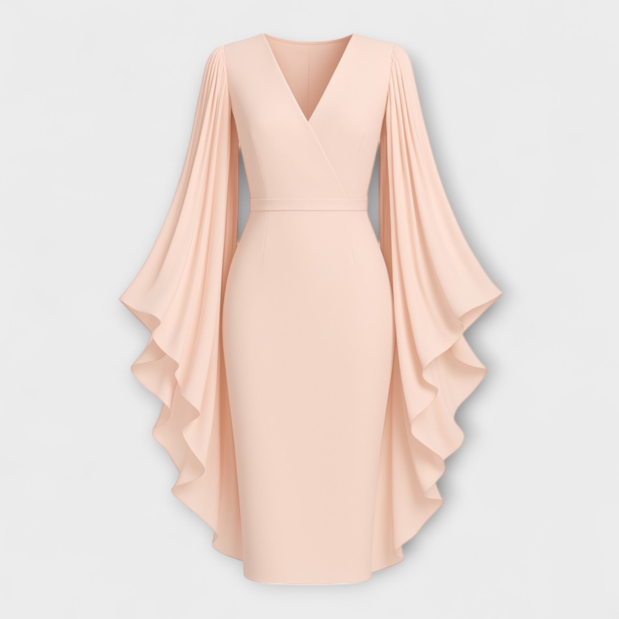 Rachel - Hellrosa – Robe midi à col en V et manches en mousseline