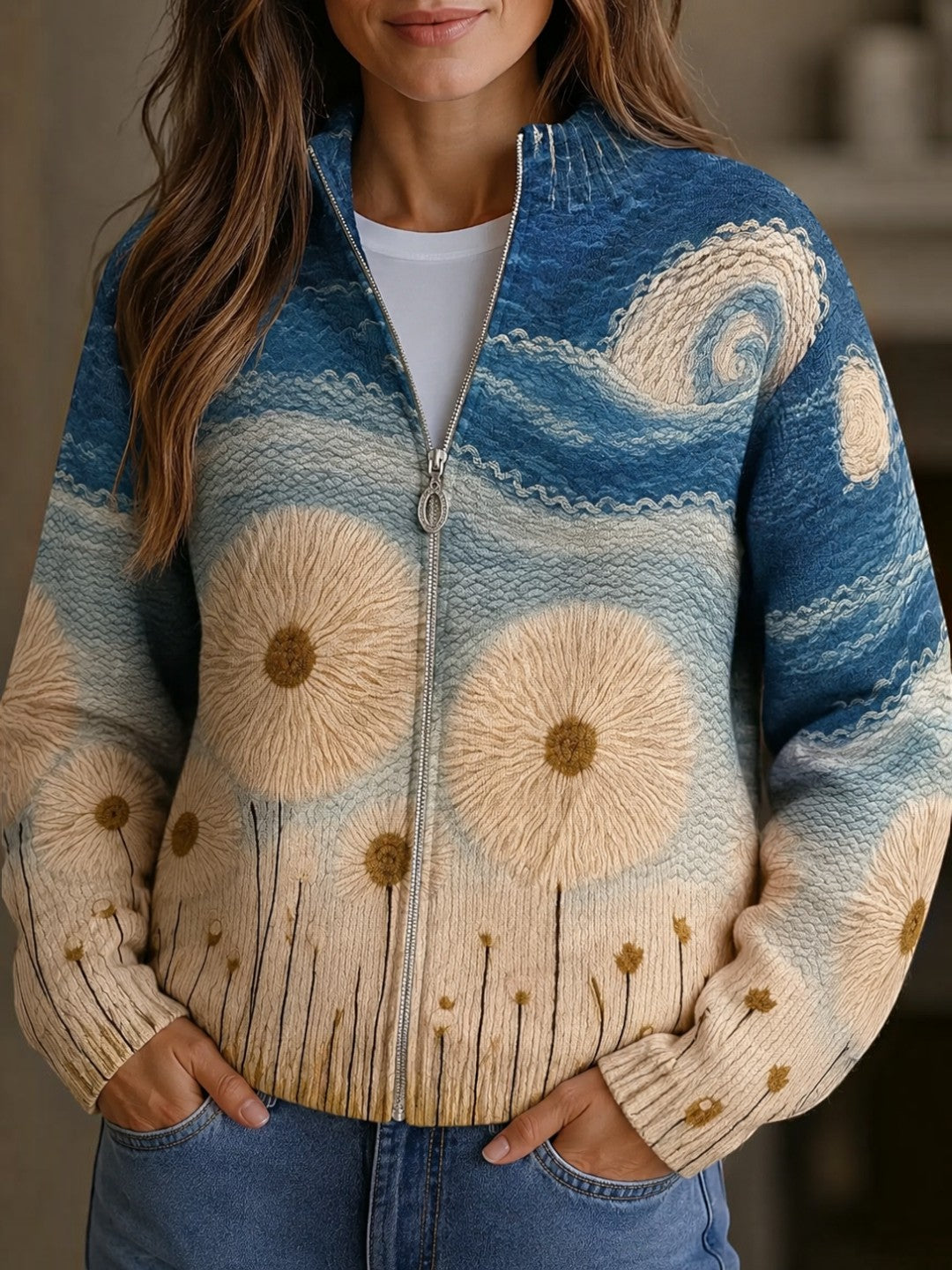 Reine | Cardigan à motif de pissenlits