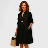 Robe chemise moderne à col et manches trois-quarts