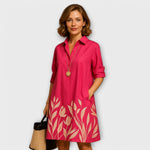 Robe chemise moderne à col et manches trois-quarts