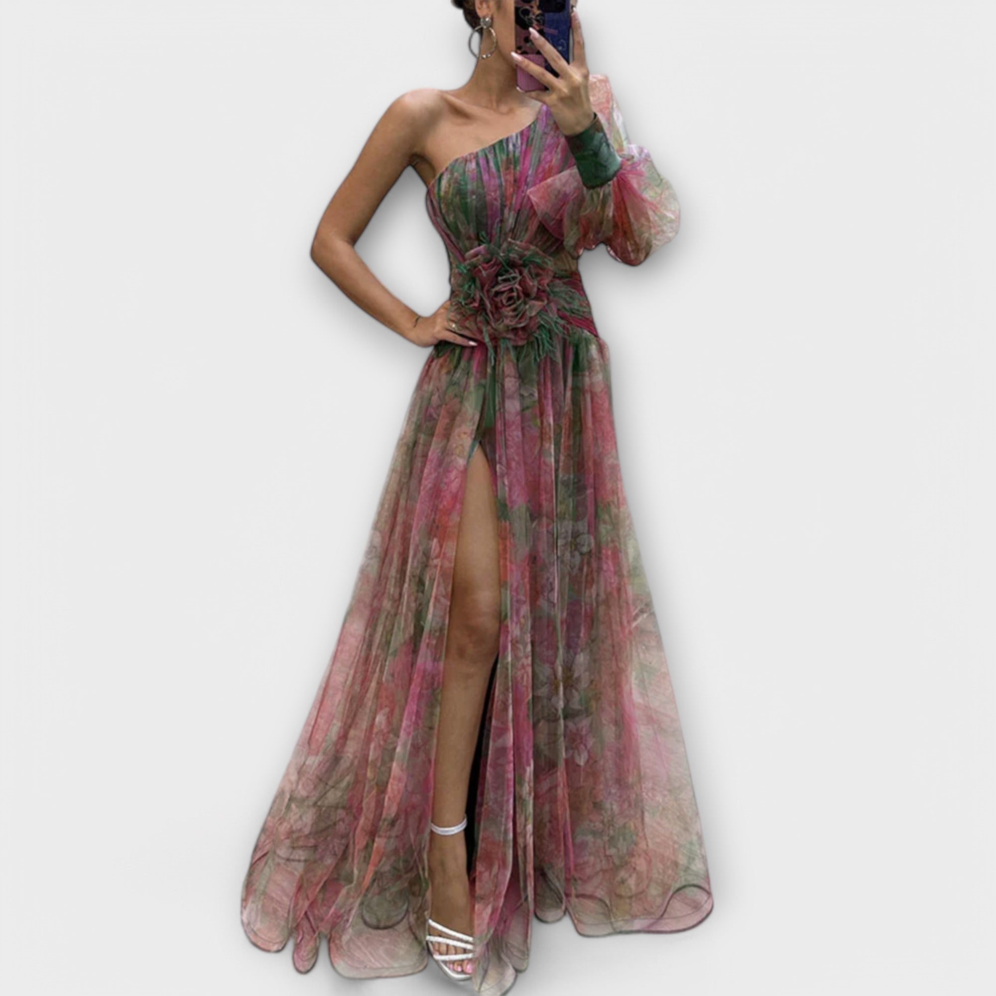 Robe de soirée élégante à bretelle asymétrique et coupe ajustée