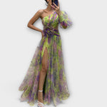 Robe de soirée élégante à bretelle asymétrique et coupe ajustée