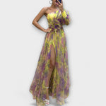 Robe de soirée élégante à bretelle asymétrique et coupe ajustée