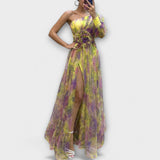 Robe de soirée élégante à bretelle asymétrique et coupe ajustée