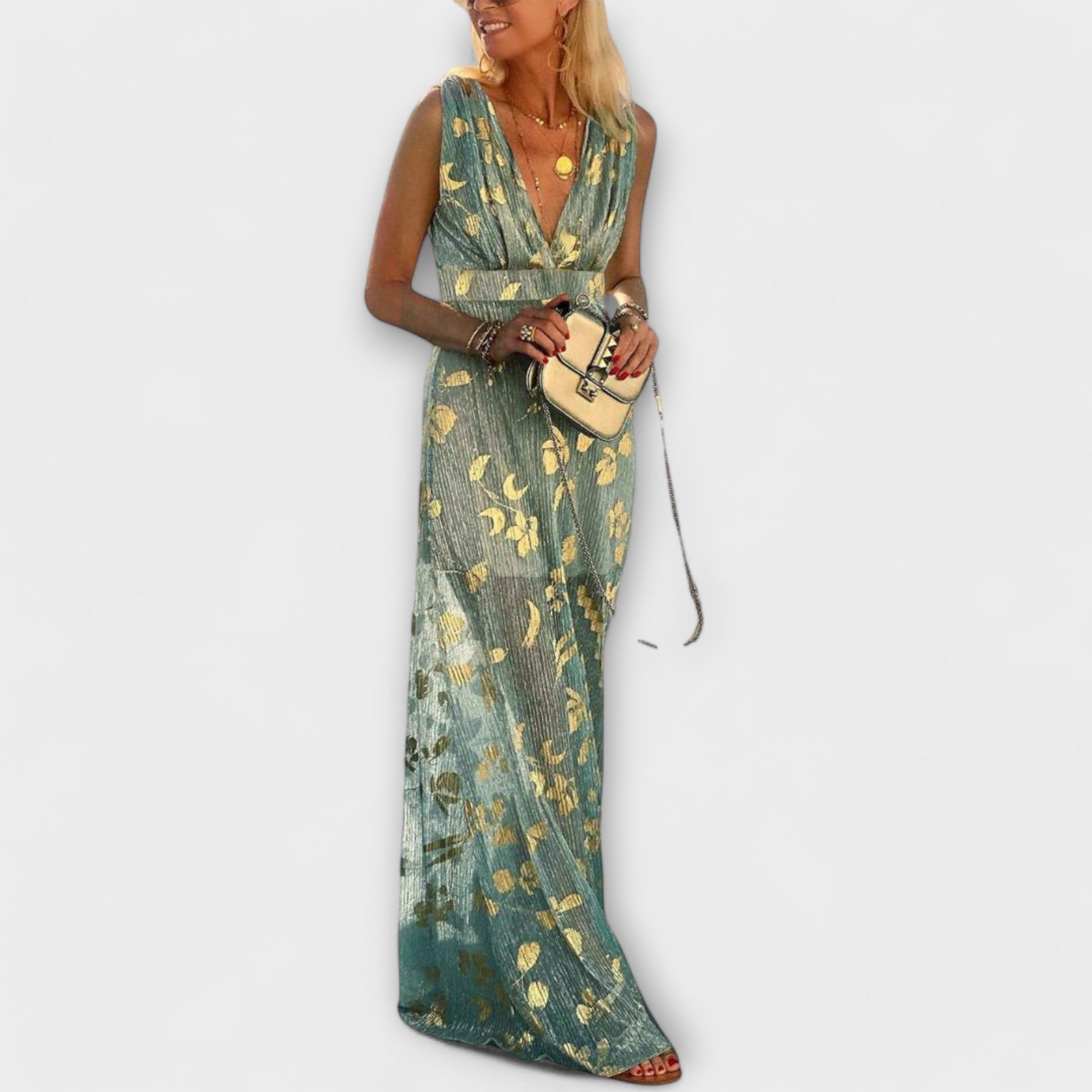 Robe élégante à col en V et détail pailleté