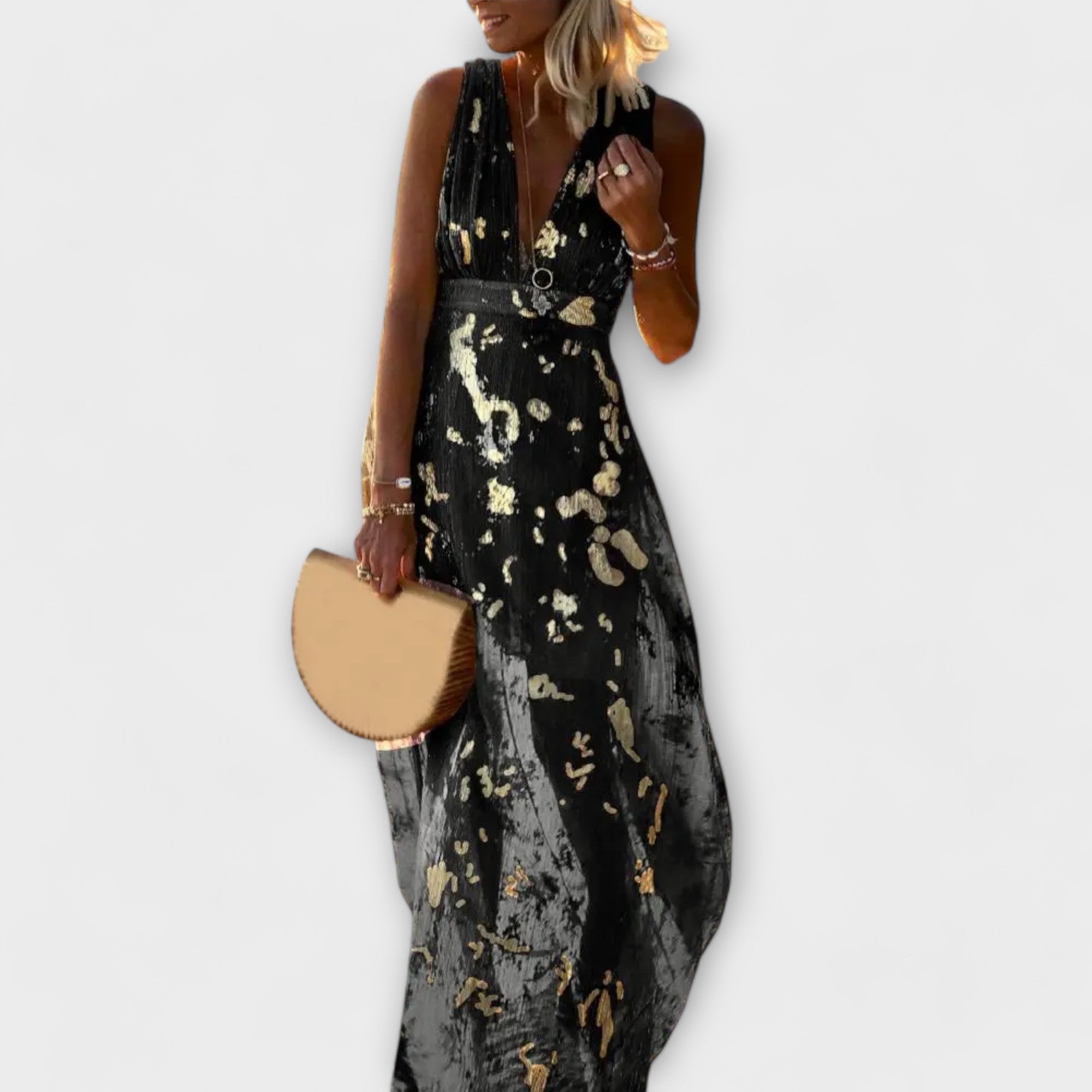 Robe élégante à col en V et détail pailleté
