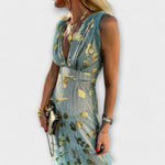Robe élégante à col en V et détail pailleté