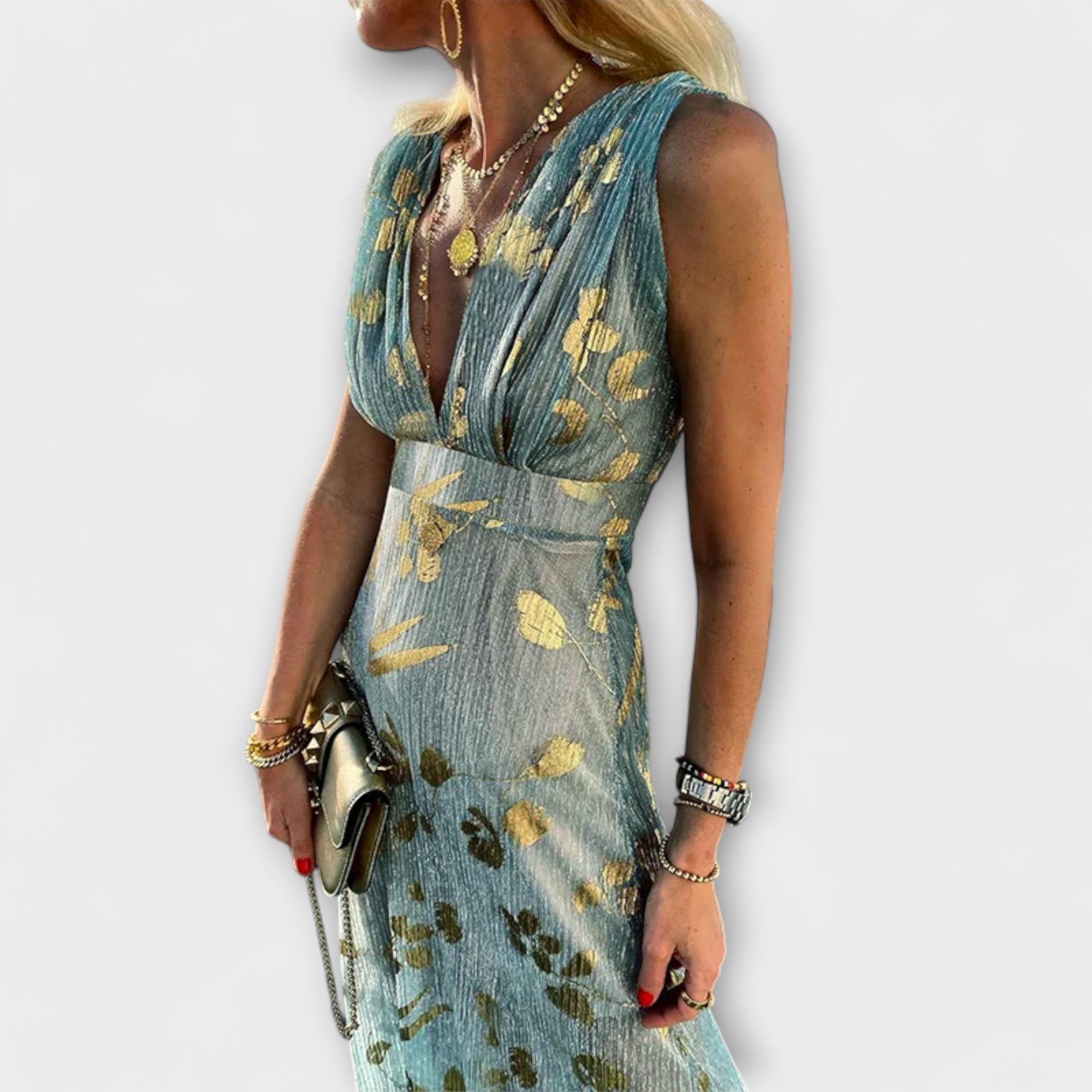 Robe élégante à col en V et détail pailleté