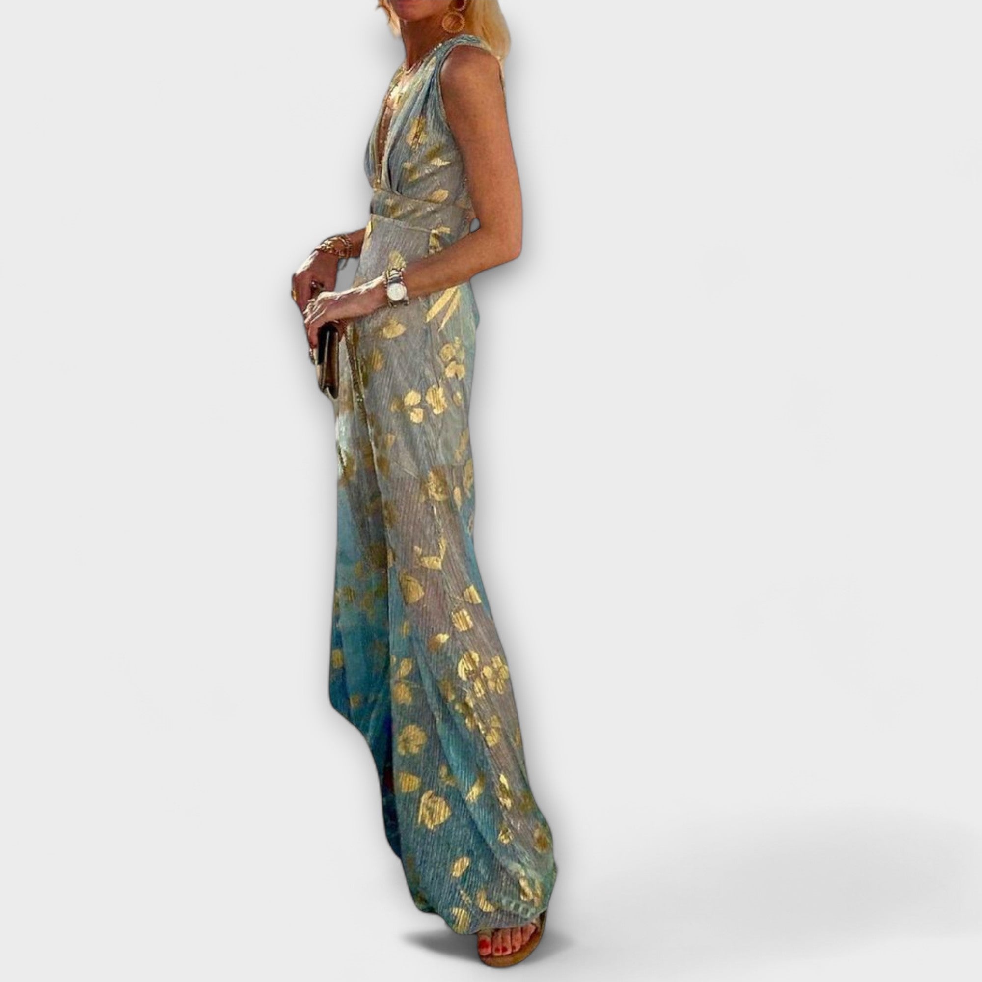 Robe élégante à col en V et détail pailleté