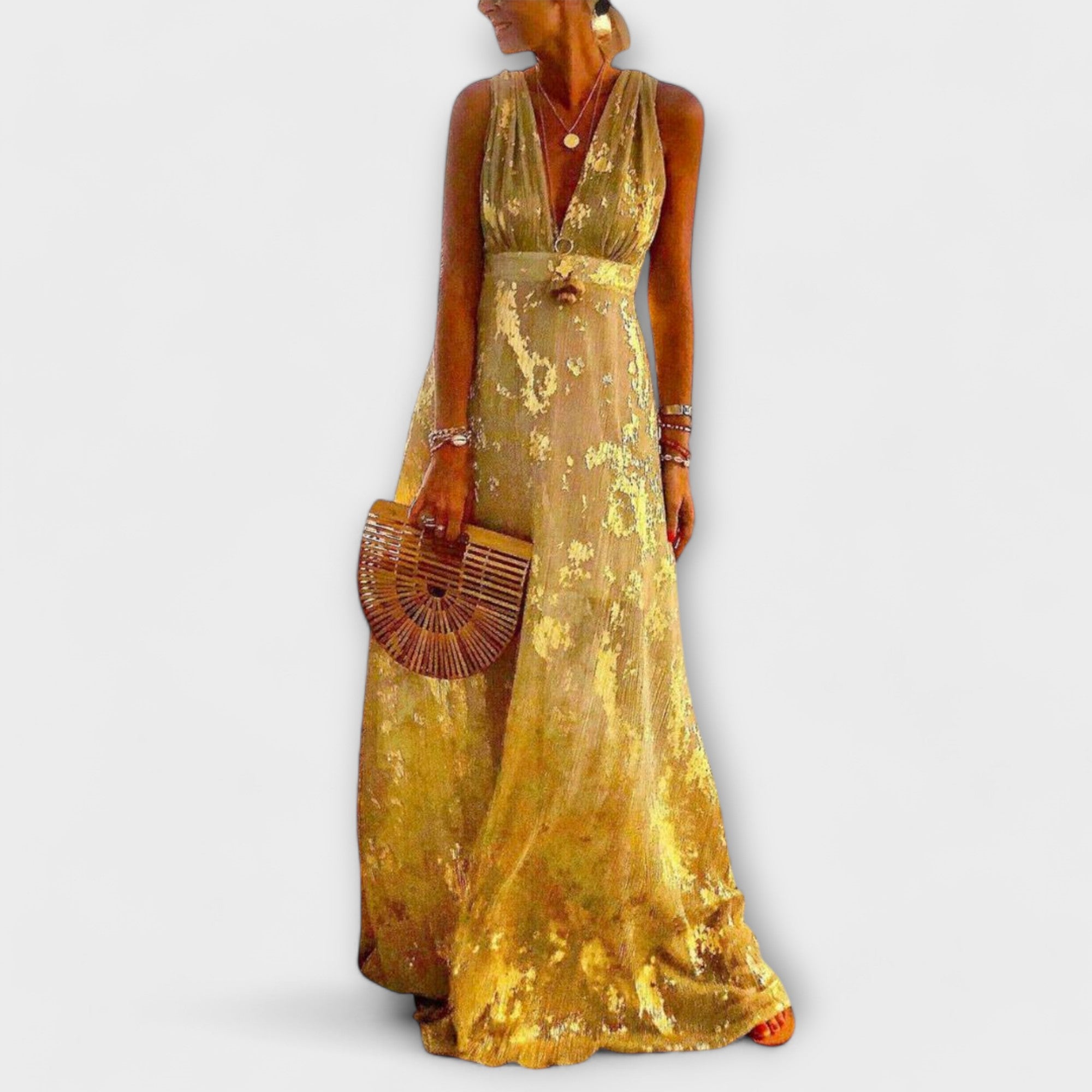 Robe élégante à col en V et détail pailleté