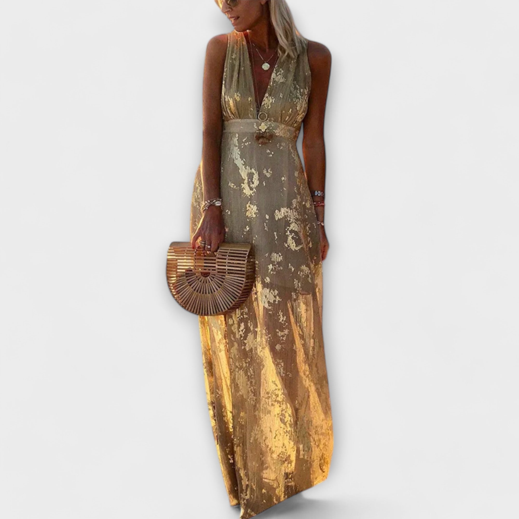 Robe élégante à col en V et détail pailleté