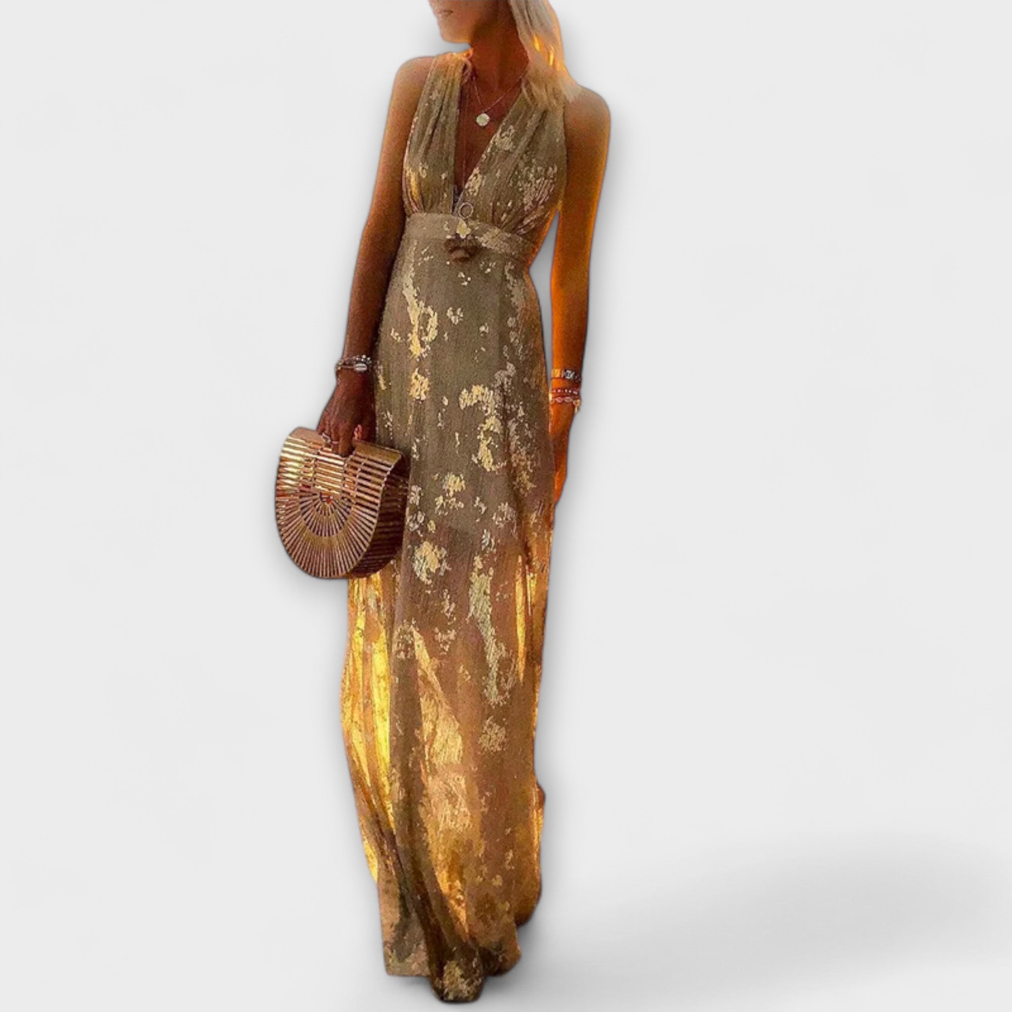 Robe élégante à col en V et détail pailleté