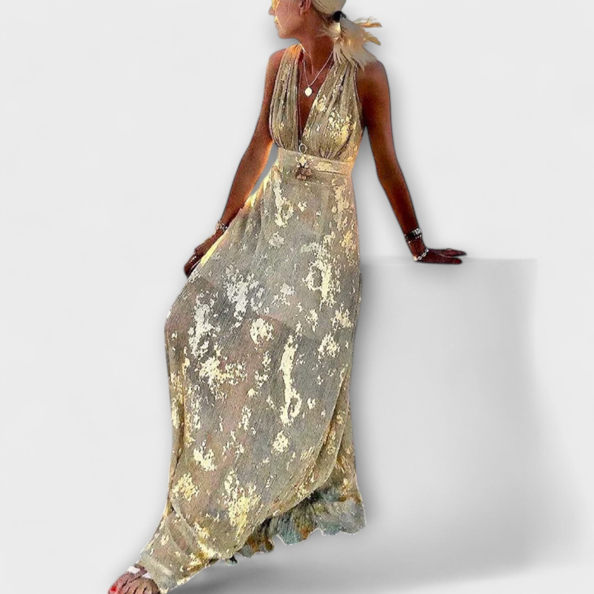 Robe élégante à col en V et détail pailleté