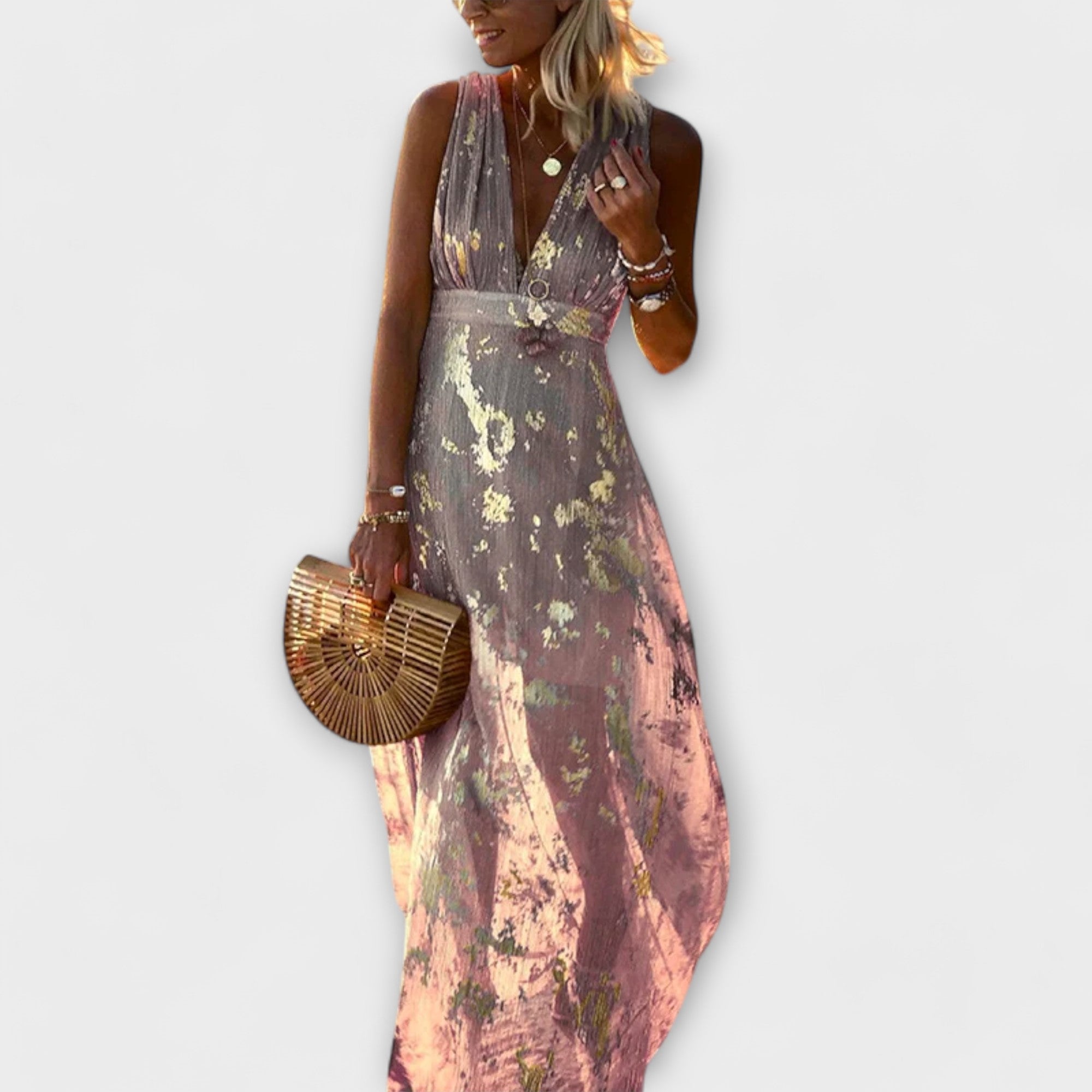 Robe élégante à col en V et détail pailleté