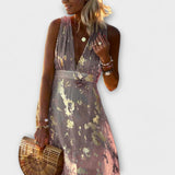 Robe élégante à col en V et détail pailleté