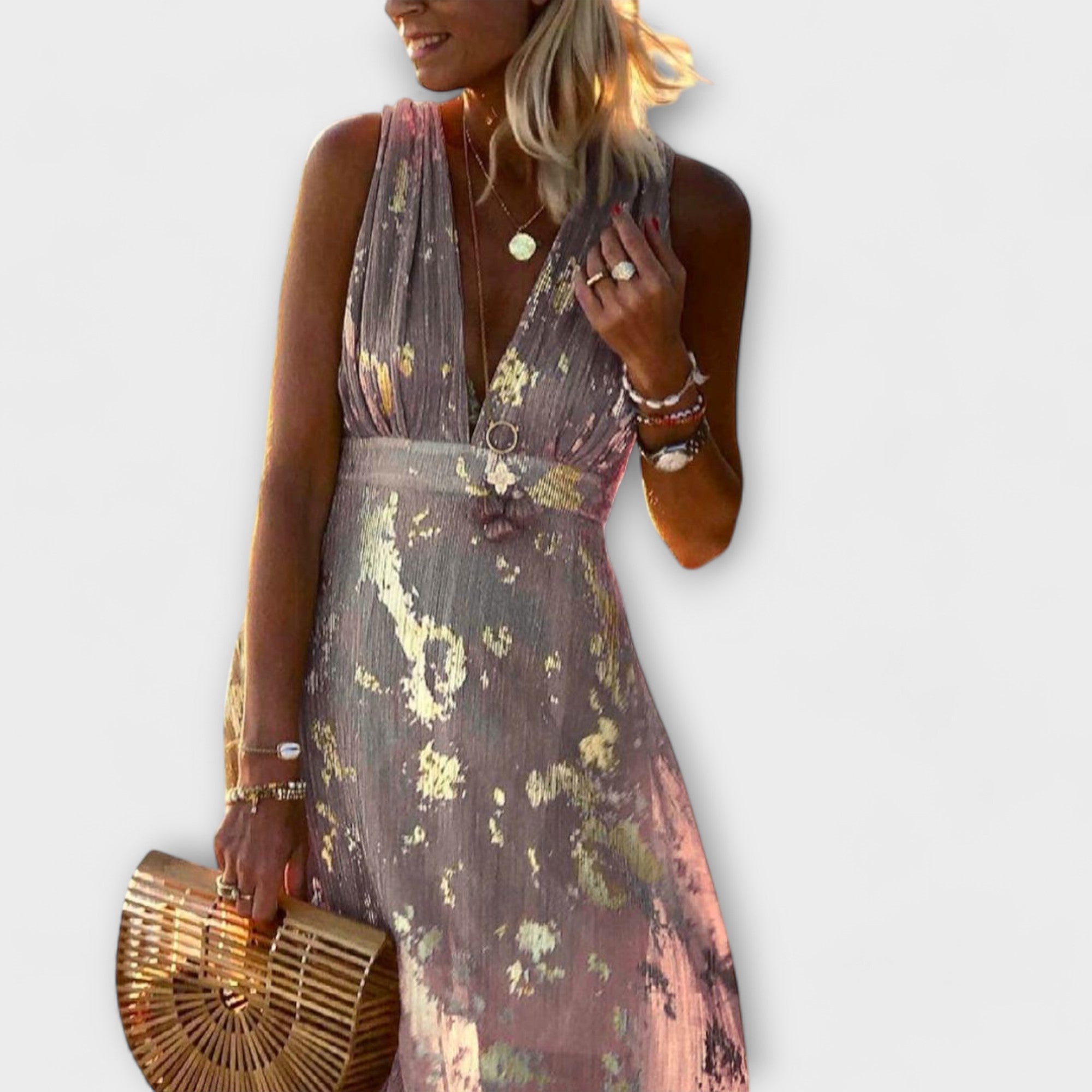 Robe élégante à col en V et détail pailleté