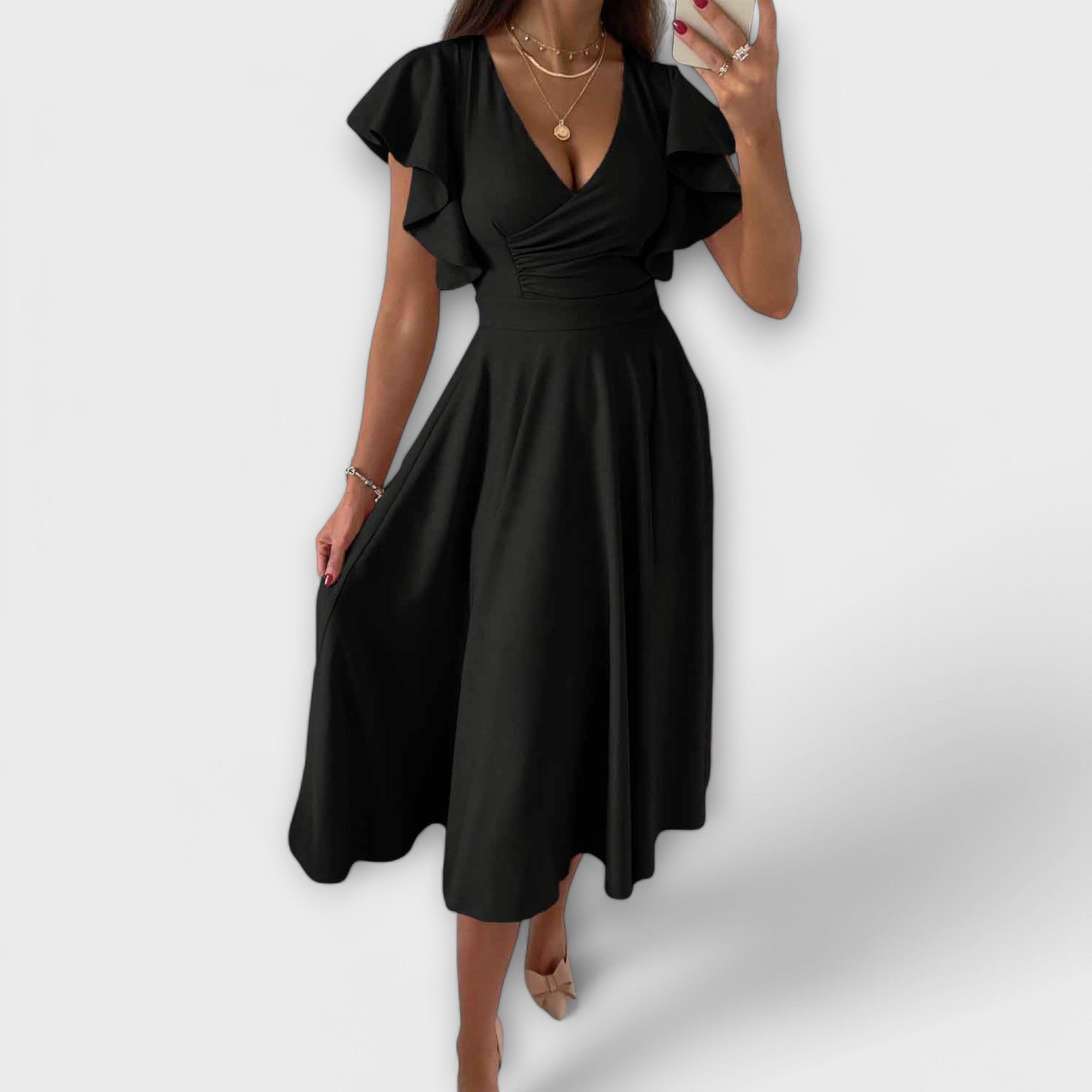 Robe élégante à col en V et silhouette fluide