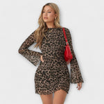 Robe en mesh à imprimé léopard et manches cloche