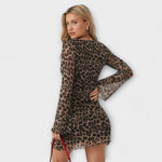 Robe en mesh à imprimé léopard et manches cloche