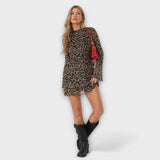 Robe en mesh à imprimé léopard et manches cloche