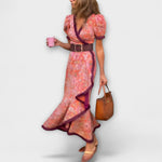 Robe longue rose élégante à manches courtes