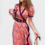 Robe longue rose élégante à manches courtes