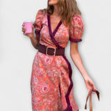 Robe longue rose élégante à manches courtes