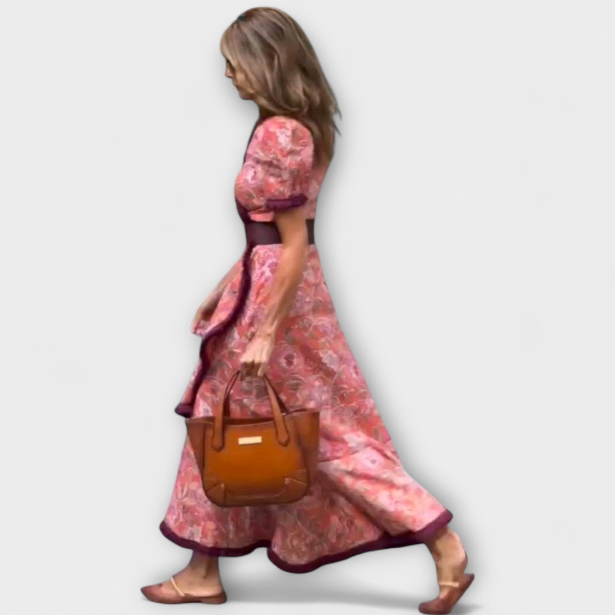 Robe longue rose élégante à manches courtes