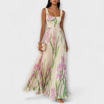 Rosalind | Robe longue en chiffon fleuri plissé avec ceinture