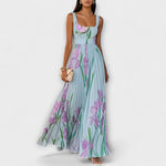 Rosalind | Robe longue en chiffon fleuri plissé avec ceinture