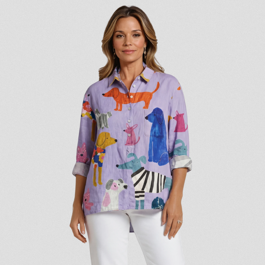 Rose | Blouse ample à imprimé chien