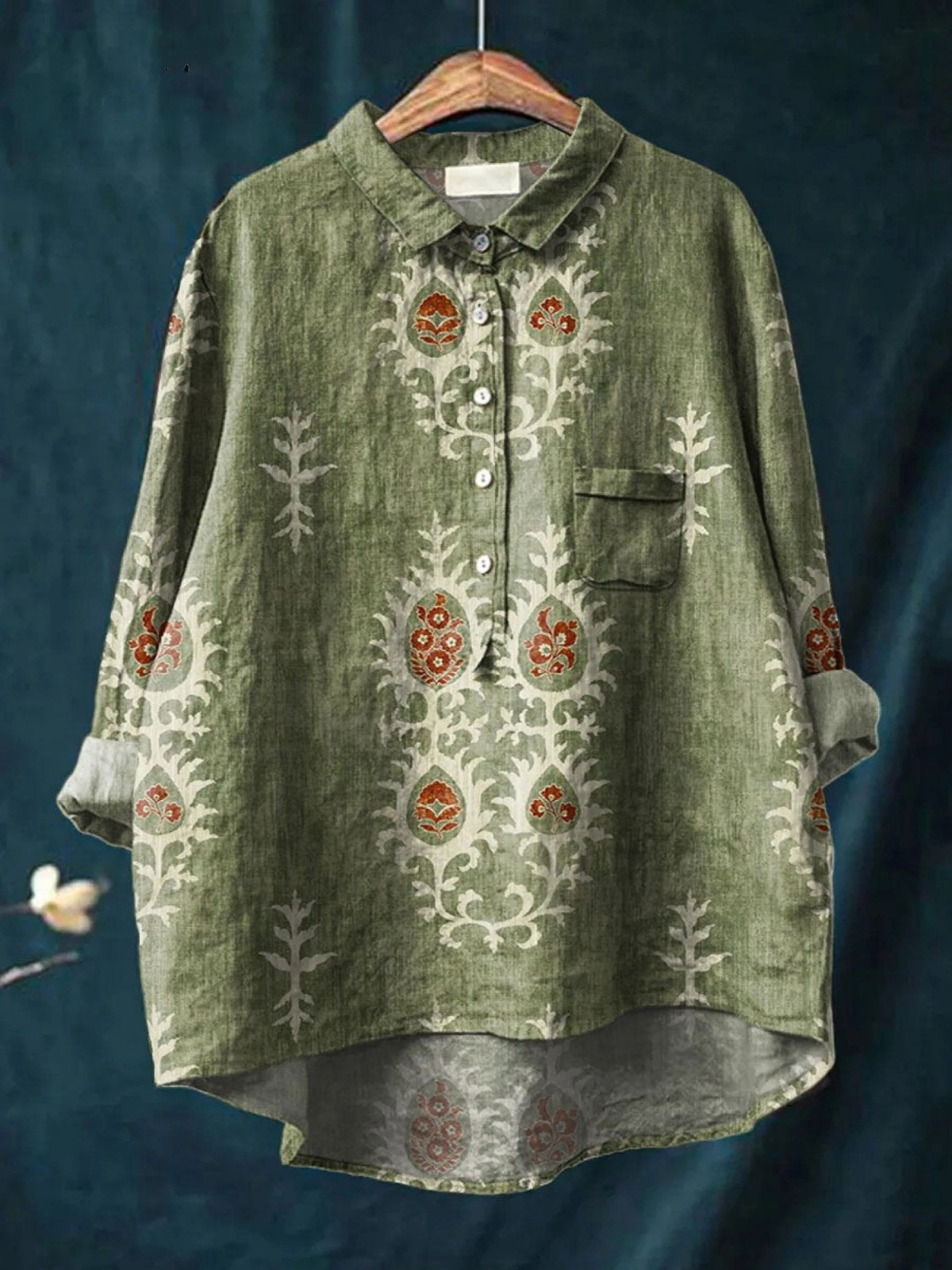 Rose | Blouse décontractée femme à imprimé floral vintage ethnique