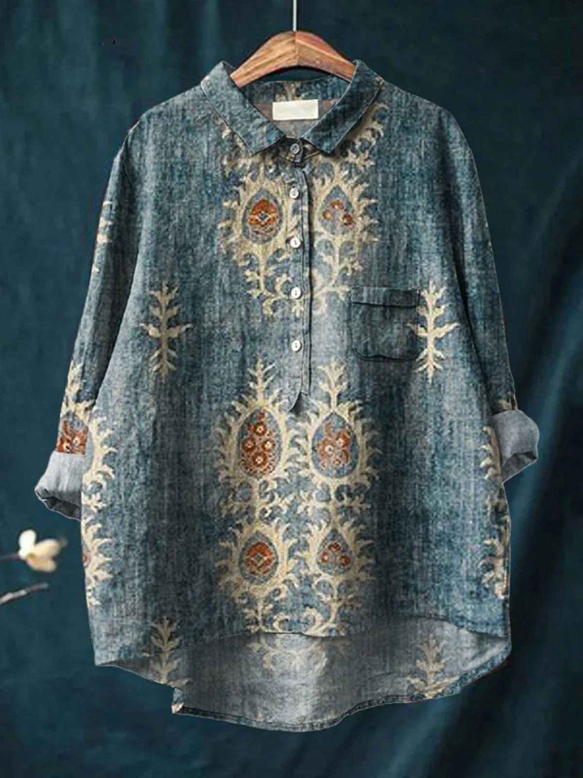 Rose | Blouse décontractée femme à imprimé floral vintage ethnique