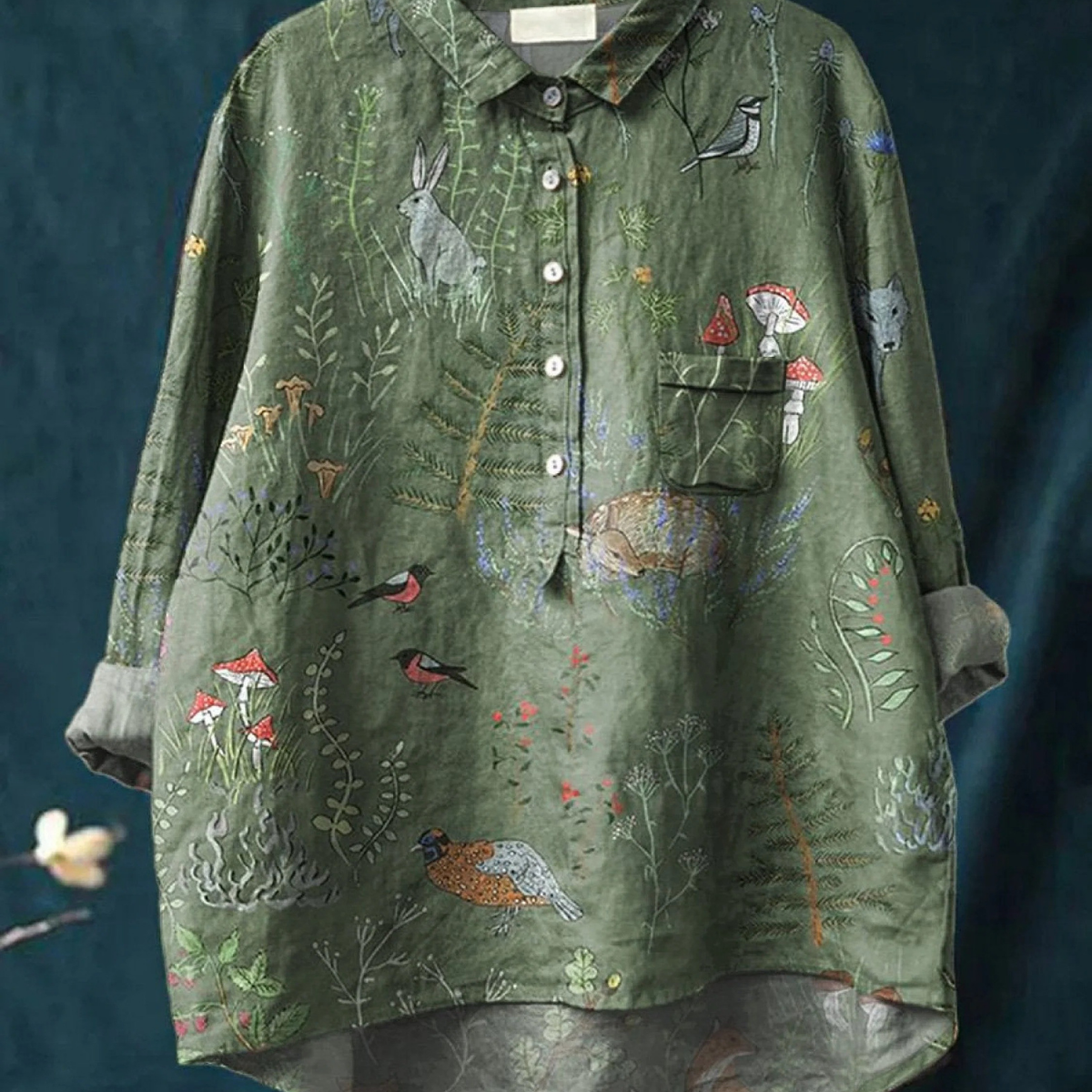 Rose | Blouse décontractée femme à motif forêt et animaux