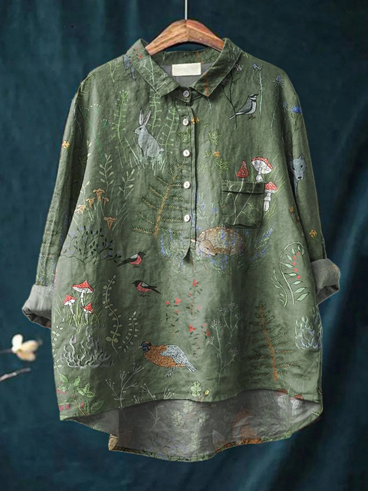 Rose | Blouse décontractée femme à motif forêt et animaux